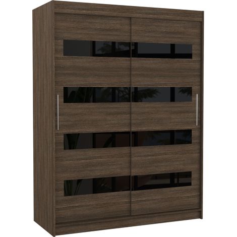 Armoire de chambre à coucher marron 2 portes coulissantes marron mat et noir laqué Zanko 150cm (1/5)