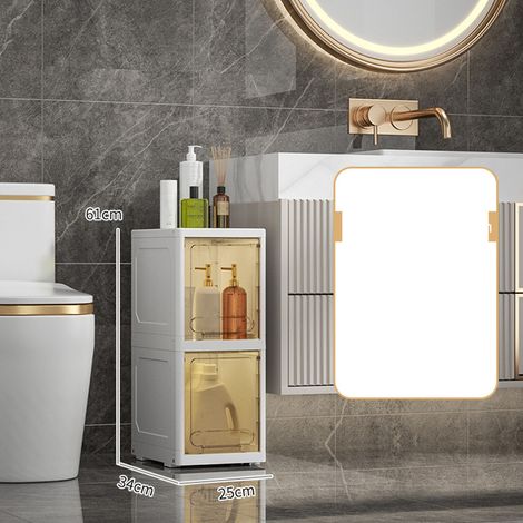 Meuble de rangement vertical avec roulettes transparent en plastique pour petits espaces 2 niveaux 25x34x61cm