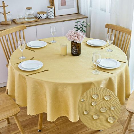 Nappe ronde en jacquard 200 cm Jaune doré, imperméable, facile d'entretien