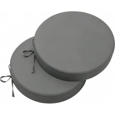 Lot de 2 coussins de chaise ronds pour l'extérieur, imperméables, 40 x 40 cm, couleurs résistantes, avec rubans, pour méditation, yoga, sol, maison, bureau, gris (1/5)