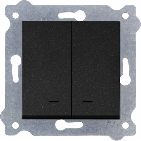 Interrupteur double avec témoin lumineux noir métallisé – 203/14E EXEN – ensemble complet (mécanisme + plaque inclus) (1/3)
