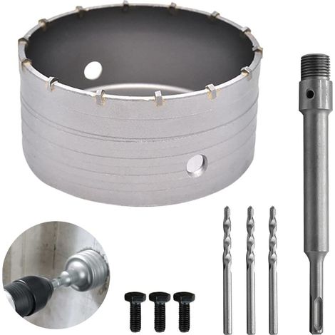160mm Scie à Cloche Bi-Metal pour Carrelage Beton, Scies Cloches Carotteuse Trépan Beton, avec Adaptateur SDS Plus 220 mm et 3 Foret de Centrage 110 mm (160MM)