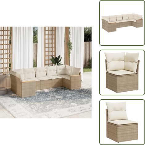 Muebles de exterior - vidaXL Set sofás de jardín 7 piezas y cojines ratán sintético beige - Sofás de jardín beige