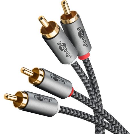 Câble Cinch stéréo 5 m / 2 Prises Cinch vers 2 Prises Cinch/câble RCA Câble pour amplificateur Blu Ray HiFi stéréo/câble Audio Textile doré (1/5)