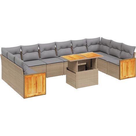 Maison Exclusive - Set de sofás de jardín 11pzas con cojines ratá (1/5)