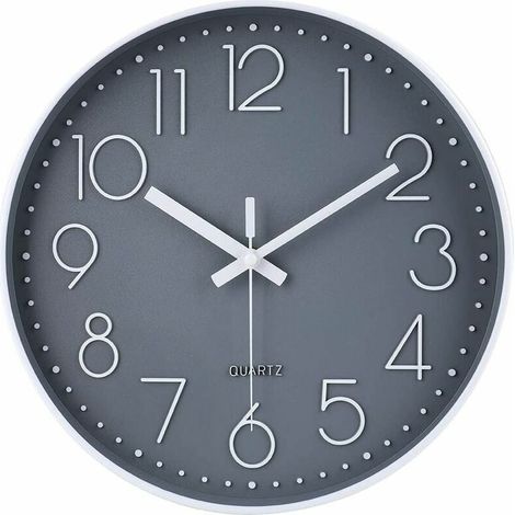 Horloge Murale Ronde Silencieuse à Piles 30cm Gris - Gris (1/5)