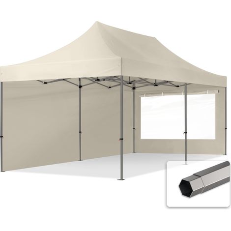 3x6 m Faltpavillon, PREMIUM Stahl 40mm, Seitenteile mit Panoramafenstern, creme