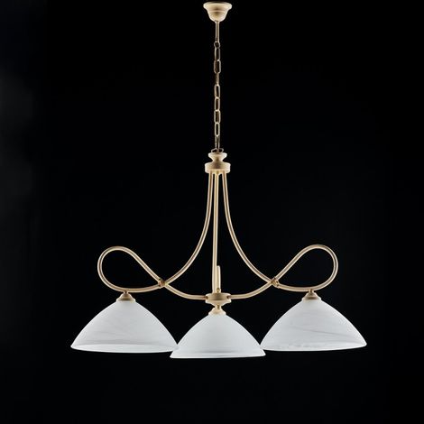 Lámpara de araña de hierro decape marfil tres luces pantallas de vidrio de alabastro blanco 78x h65 cm