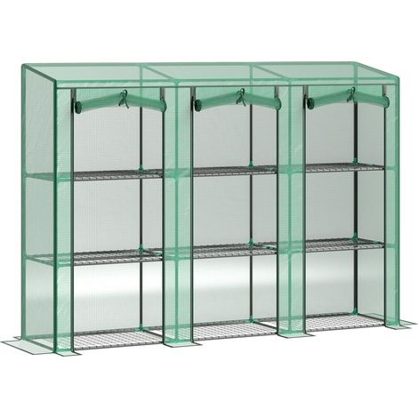 Invernadero extérieur 3 niveaux 9 étagères PE avec fermeture éclair 215x46x151cm Vert (1/5)