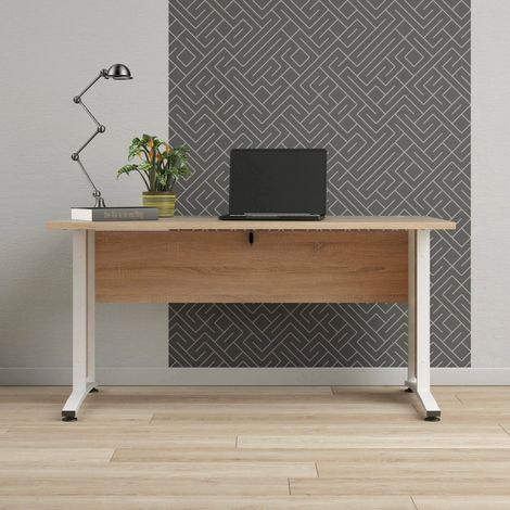 Escritorio de oficina Dmora, color roble, 150 x 74,5 x 80 cm, con embalaje reforzado (1/5)