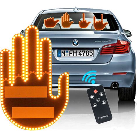 LED Car Finger Light, Remote Control Finger Sign, Funny Car Rear Window Sign, 4 Light Modes, Truck Gesture Light/Suitable for Women (1/5)