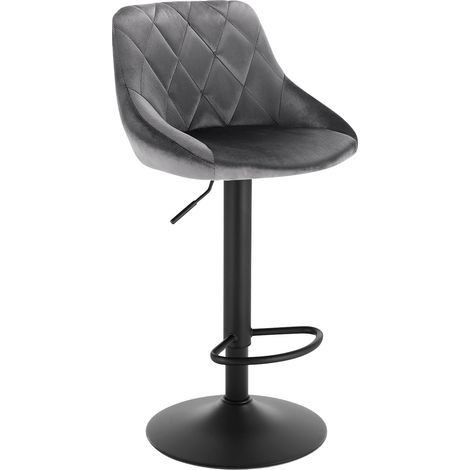 Woltu – Tabouret de bar en velours gris foncé – Hauteur réglable 60-82 cm – Pieds en métal – Siège rembourré pour confort optimal
