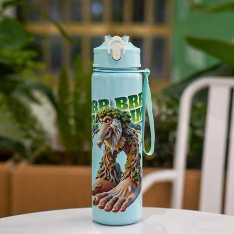 KLVGTIFS PU - Gourde Enfant 750ml,Bouteille d'eau Animé italiennes Brainrot Tung Gourde sans BPA,Gourdes, Bouteille Réutilisable,Étanche,Vert (1/5)