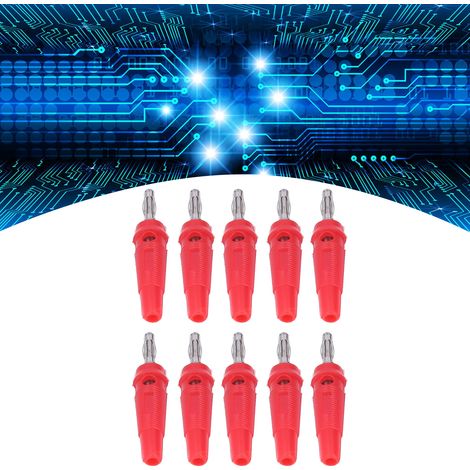 Connecteur sans soudure rouge, de type lanterne, avec fiche banane de 4 mm en alliage de cuivre et caoutchouc souple. (1/5)