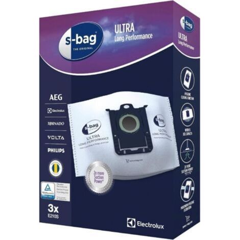 Boite de 3 Sacs d'Aspirateurs, S-Bag Ultra Long Performance, Excellente Filtration, Fermeture Automatique Hygiénique, 5L, E210S [Classe énergétique B] (1/5)