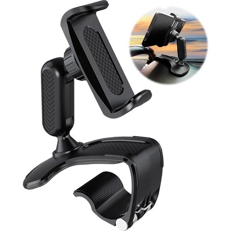 Support Téléphone Voiture Rotatif 360° avec Pince Réglable, Socles de Téléphone Voiture ,Support Universel pour Smartphone 4 à 6,5 Pouces (1/5)