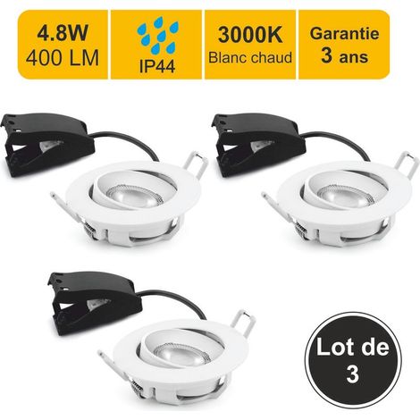 Lot de 3 spots LED encastrable IP44 orientable 30°- salle de bain - 4,8W 400 LM 3000K (1/5)