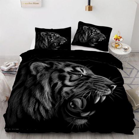Bettwäsche-Set 220x240 cm mit 2 Kissenbezügen 80x80 cm, 3D Tiger Motiv, Mikrofaser