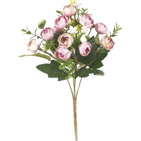 Camélia Artificiel 5 Branches 13 Fleurs Soie Réaliste Facile à Entretenir Décor Violet Clair pour Mariage Anniversaire (1/5)