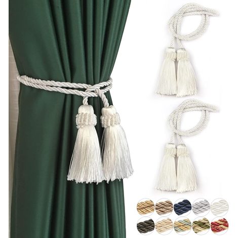 Lot de 2/4 embrasses de rideaux faites à la main décoratives avec cordon à pompon (Blanc - 2P)
