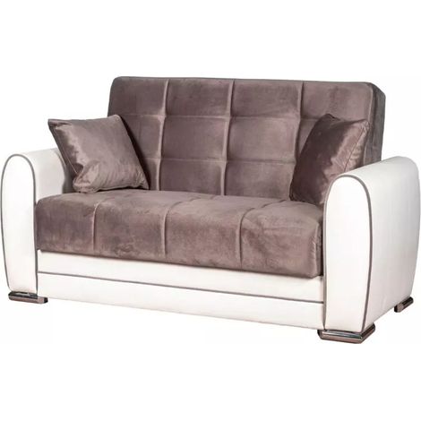 divano letto "apollo" 2 posti in ecopelle grigio e bianco, 163x84x91 cm (1/4)