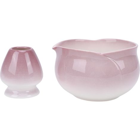 Bol à matcha et porte-fouet en céramique avec bec verseur pour la cérémonie du thé japonaise traditionnelle, dégradé violet (1/5)