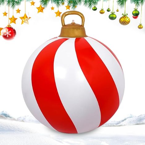 Boules de Noël Rouge et Blanc 61 cm Décorations-Accessoires de Noël Ornements Gonflables Géants Accessoires Festifs Grande Taille Pour Extérieur Porche Intérieur Jardin Fête Hivernale (1/5)