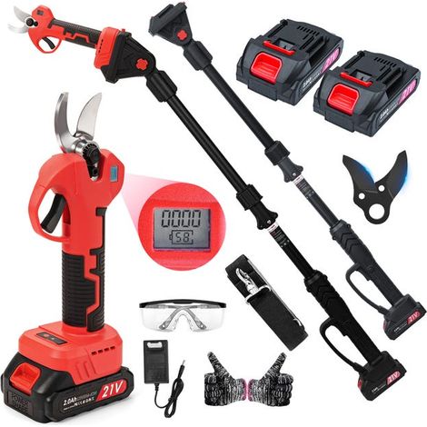 Forbici elettriche da potatura senza fili 2 in 1 con asta telescopica da 228,6 cm, motore brushless in rame da 300W, 3 modalità di taglio e batterie a lunga durata