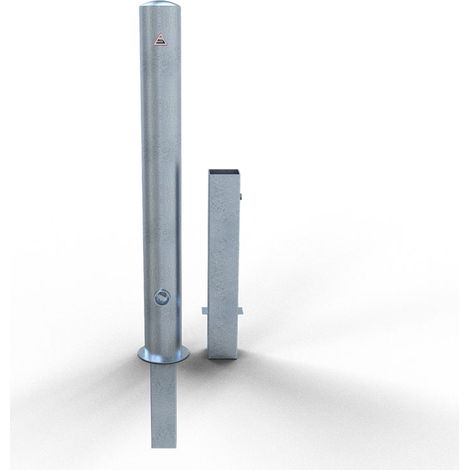 Schake Absperrpfosten herausnehmbar aus Stahlrohr verzinkt Ø102x2,9mm mit Dreikantverschluss und Stahlkappe 900mm Überflur