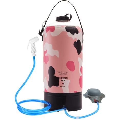 Sac De Douche Solaire Portable,Sac De Douche De Camping Portable 10L/2,64 Gallons,avec Pompe À Pied À Pression Et Buse De Douche pour Plage Camping Natation Voyage Randonnée Voyage,Pink (1/5)
