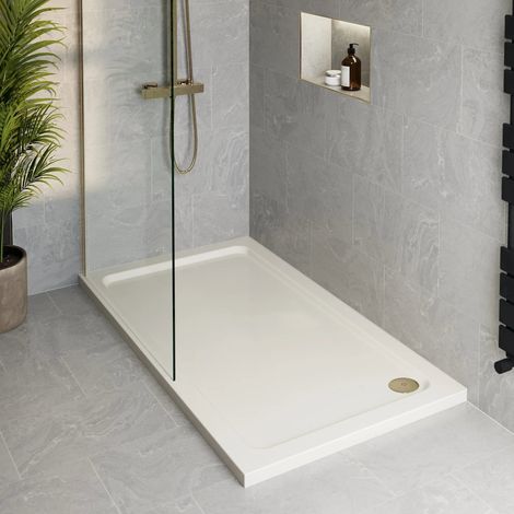 1200 x 800mm Bathroom Non Slip Low Profile Shower Tray for Enclosure Brass Waste (1/4)
