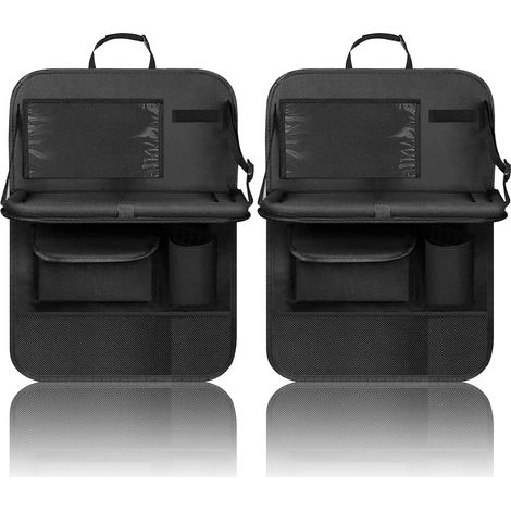 Organizador para el asiento trasero del coche para niños, 2 piezas, con bolsillo transparente, bandeja y bolsillo para teléfono móvil/iPad (negro) (1/5)