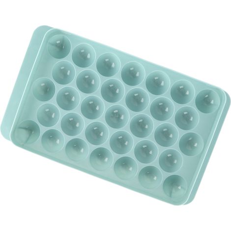 Moule à glaçons rond 33 cavités avec couvercle, en PP qualité alimentaire, fabricant de billes de glace pour bureau et réfrigérateur, bleu (1/5)