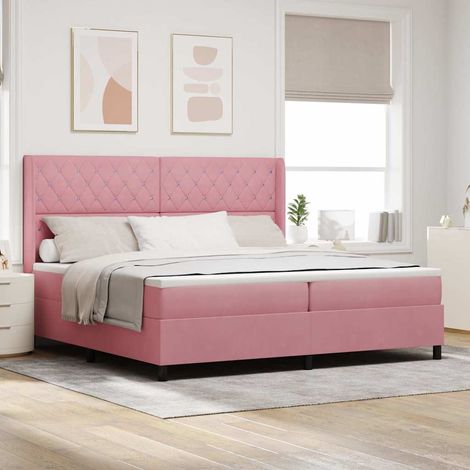 vidaXL Cama tipo Box Spring con colchón Rosa 200 x 200 cm Terciopelo (1/5)