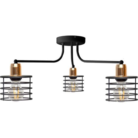 Helam EDISON Plafonnier Semi-Encastré à Bras Multiples Noir, Cuivre 65cm (1/2)