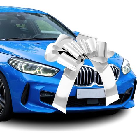 Grand nœud décoratif argenté 60 cm pour voiture, cadeau, vélo (1/5)