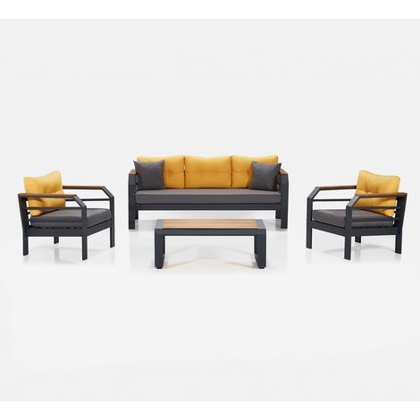 Juego de jardín de aluminio con mesa auxiliar Assento 3+1+1 en color amarillo