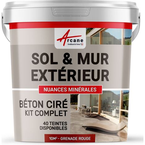 béton ciré, extérieur, pour sol, mur, terrasse, escalier, enduit, décoratif, minéral, en kit - 10 m² (en 2 couches) Grenade Rouge - ARCANE INDUSTRIES