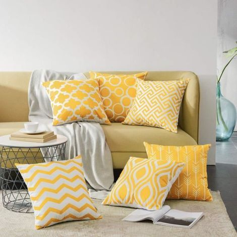 NetBoat 6pcs Housse de Coussin 45x45 cm Scandinave en Toile Housse Coussins Decoratifs,Jaune Moutarde Séries (1/4)
