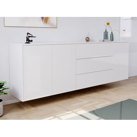 Sideboard Silia B hängend 200cm 3 Türen 3 Pushauszüge Weiß Hgl (1/5)