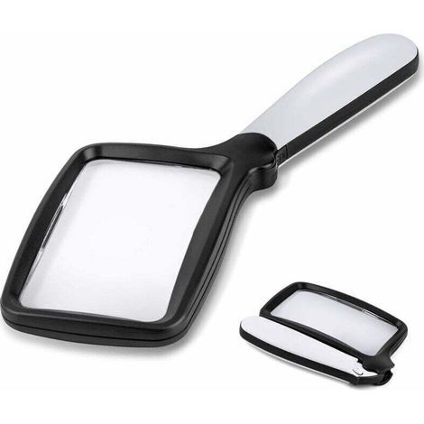 Loupe de poche pliante avec lumière, grande loupe de lecture rectangulaire 3X avec LED à intensité variable pour les personnes agées atteintes de dégénérescence maculaire, journal, (1/4)