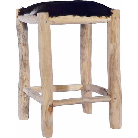 vidaXL Tabouret de bar Cuir de chèvre véritable et bois de teck massif (1/5)