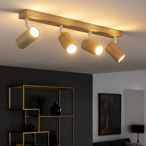 Deckenstrahler 4 Flammig sandfarben Deckenleuchte 4 Flammig GU10 Deckenlampe Wohnzimmer schwenkbar, Metall, 4x GU10, LxBxH 56x6x12 cm