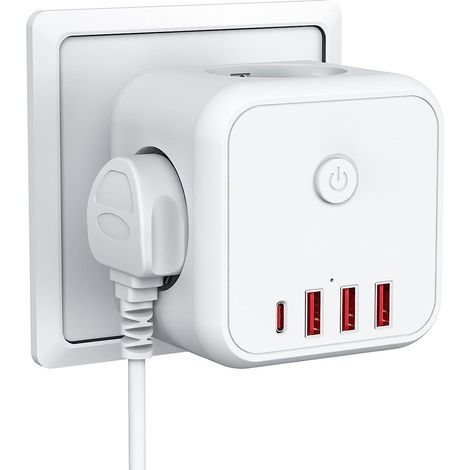 Prise murale Cube : prises extensibles, ports USB et recharge filaire pour la maison et le bureau (1/4)
