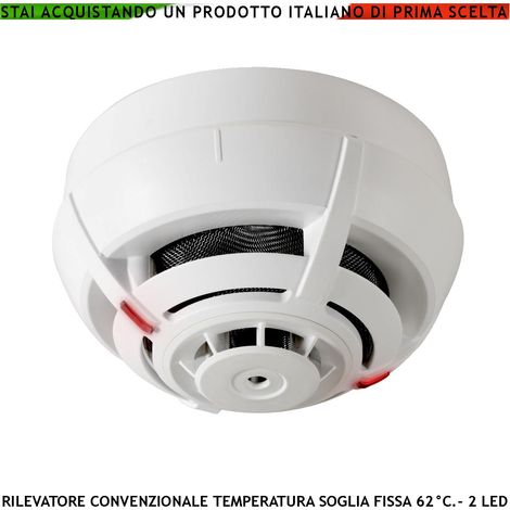 SENSORE TEMPERATURA SOGLIA FISSA 62° C IMPIANTO ANTINCENDIO CONVENZIONALE RILEVATORE TERMOVELOCIMETRICO LOOP USCITA LED STATO (1/4)