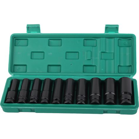 Lot de 10 douilles à chocs noires en acier à haute teneur en carbone, kit de clé à chocs 1/2 pouce (1/5)