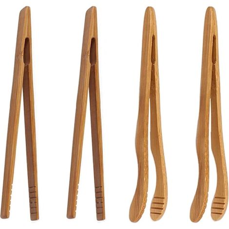 Pinze da tostapane in bambù, 18 cm, riutilizzabili, in legno, per la cucina. (1/2)