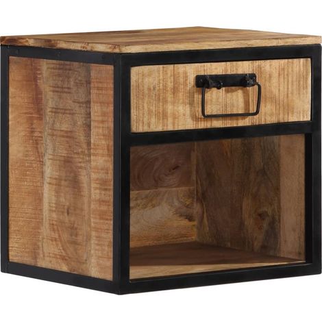Mesita de noche con cajón y compartimento abierto 40 x 35 x 40 cm madera mango y hierro DEC032997
