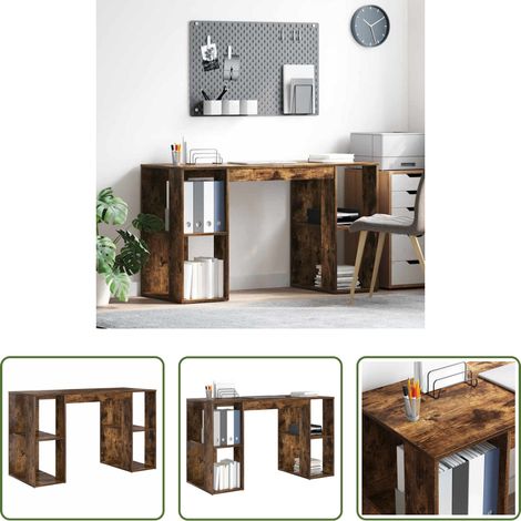 vidaXL Rangement bureau - Bureau Chêne fumé 130 x 50.5 x 75 cm Bois d'ingénierie (1/5)