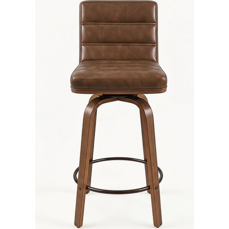 Taburete de bar giratorio 360° con tapizado PU y patas curvas de madera 40x48x90 cm MODENUIT (1/5)